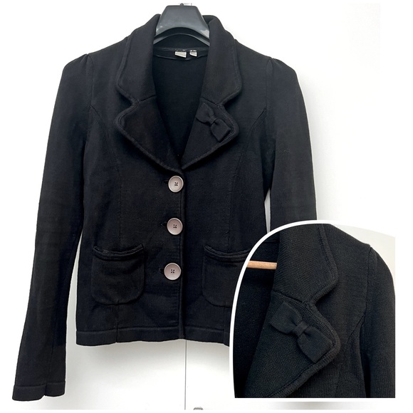 twik Sweaters - TWIK | Black Button-down Cotton Cardigan with Bow Accent